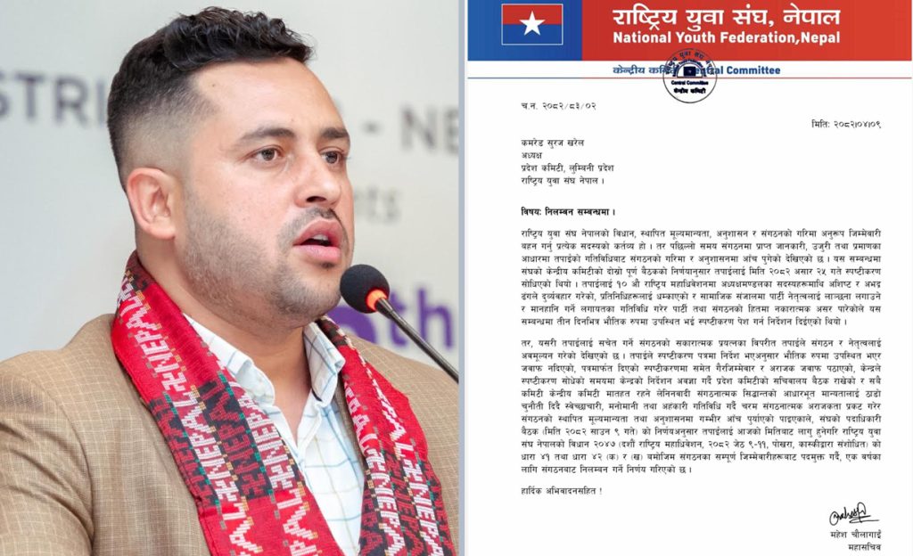 युवा संघ लुम्बिनी अध्यक्ष खरेल निलम्बित
