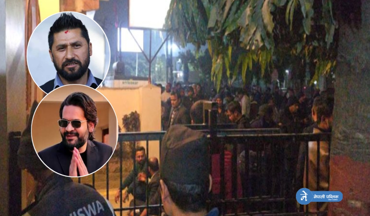 रवि–बालेन होटल भित्र, बाहिर विरोध