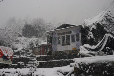 मनाङमा बस्ती ढाकिने गरी हिमपात