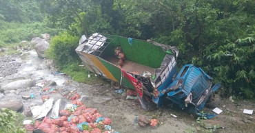 तरकारी बोकेको ट्रक सडकबाट चिप्लिएर खोलामा खस्यो, यस्तो छ अवस्था