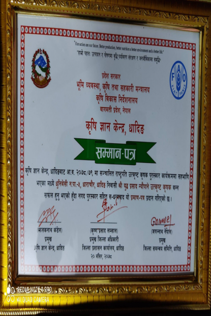 राष्ट्रपति उत्कृष्ट कृषक पुरस्कारबाट तीन कृषक पुरस्कृत