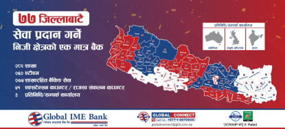ग्लोबल आईएमई बन्यो ७७ जिल्लामै शाखा विस्तार गर्ने निजी क्षेत्रको पहिलो बैंक