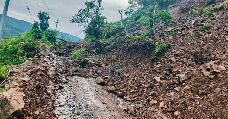 लगातार वर्षाले पाल्पामा दुई ठाउँमा पहिरो, सडक अवरुद्ध
