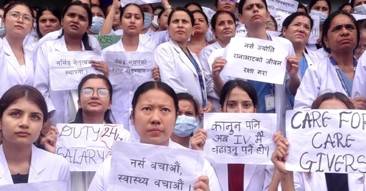 आन्दोलनमा उत्रिए वीर अस्पतालका नर्सहरू, पाँच दिनदेखि अनशनमा छिन् ज्योति