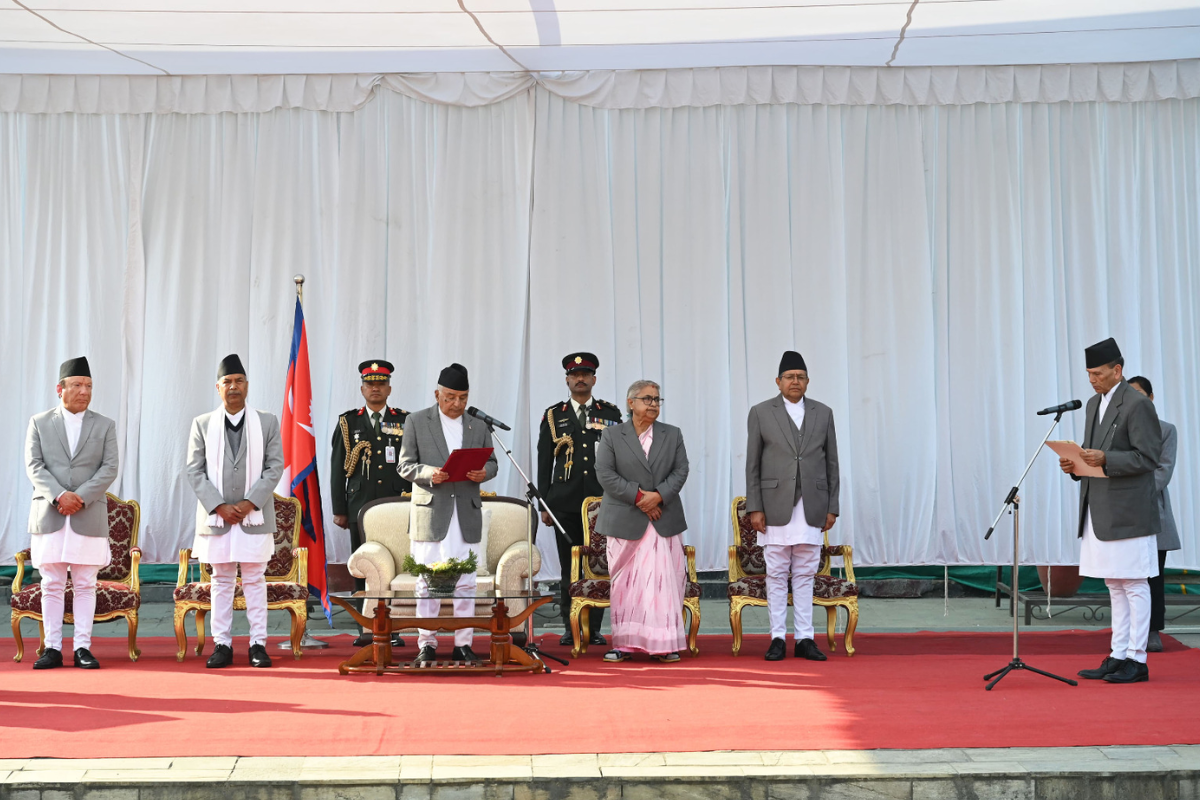 नवनियुक्त परराष्ट्रमन्त्री शर्माद्वारा पद तथा गोपनीयताको शपथ ग्रहण