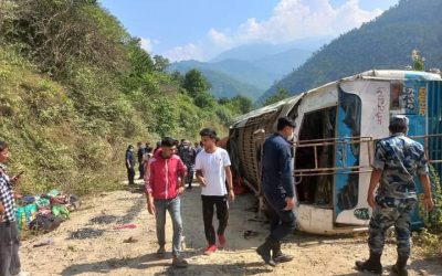 पाँचथर बस दुर्घटना : घाइतेको हेलिकप्टरमा उद्धार